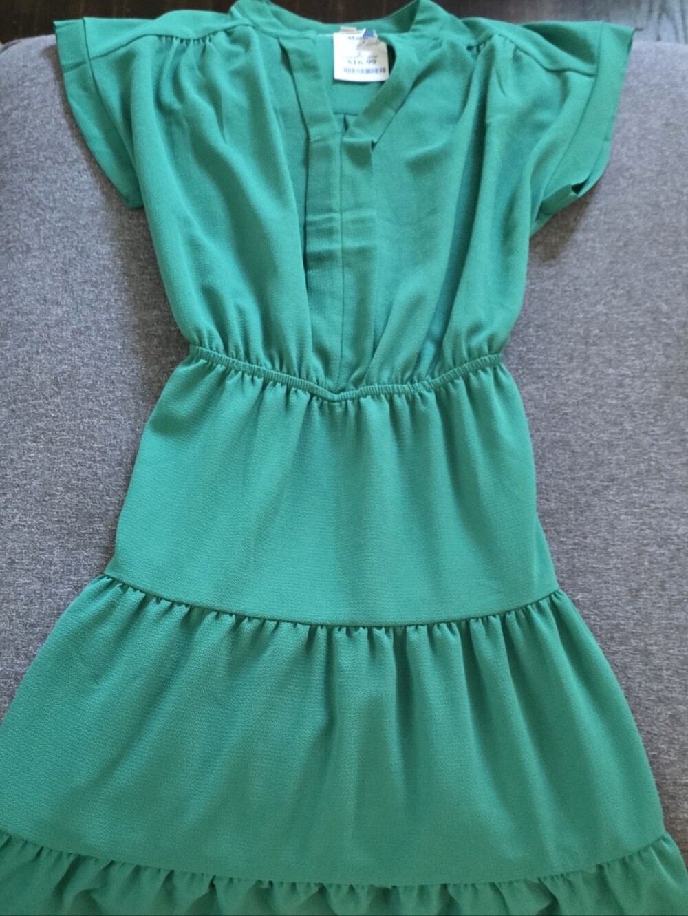 Womens Emerald Green Tiered Waist Dress M